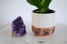 Load image into Gallery viewer, boho tabletop planter with purple crystals