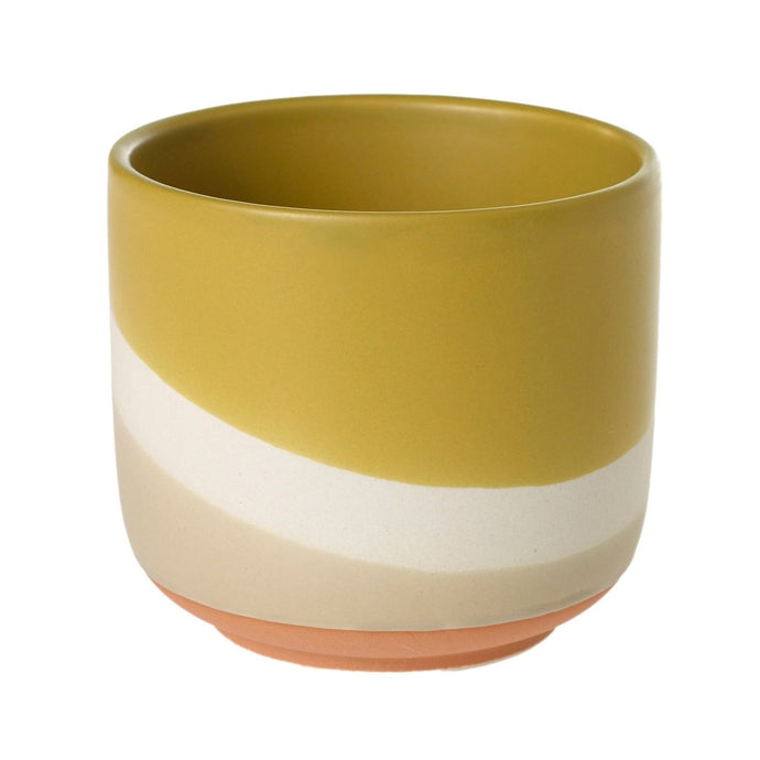 mustard beige and white pot